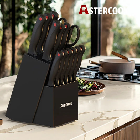 Astercook 15-Piece Knife Set with Built-In Sharpener Block – German Stainless Steel, Dishwasher Safe Kitchen Knives - Premium knives from Lizard Vigilante - Just $108.88! Shop now at Lizard Vigilante