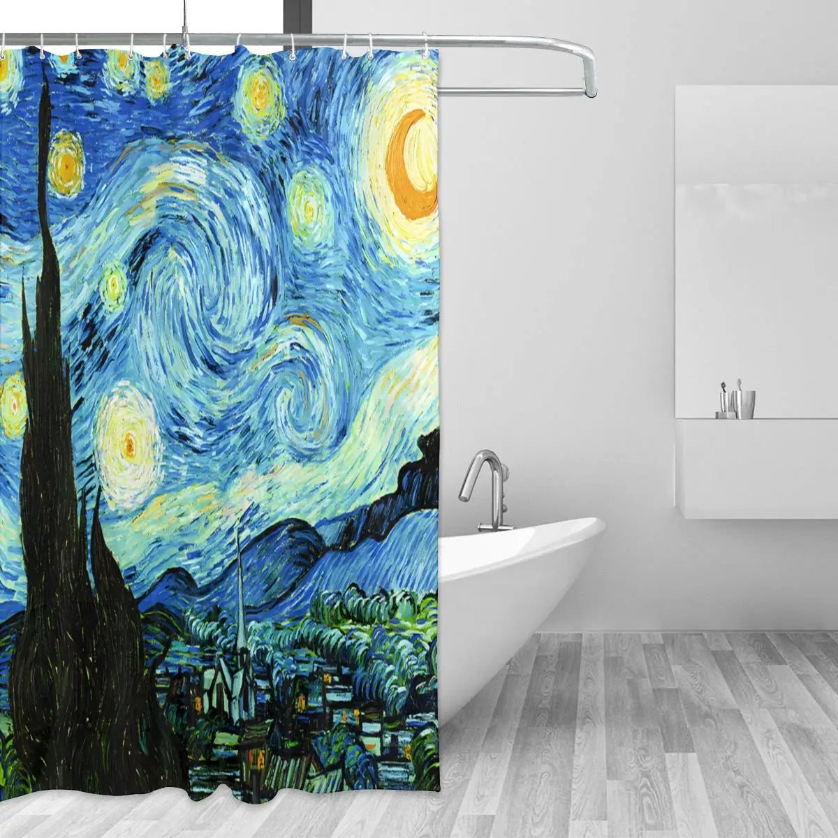 1pc Van Gogh-Inspired Artistic Shower Curtain Liner - Perfect for Bathroom Decoration - Includes 12 Hooks - Premium  from Lizard Vigilante - Just $17.99! Shop now at Lizard Vigilante