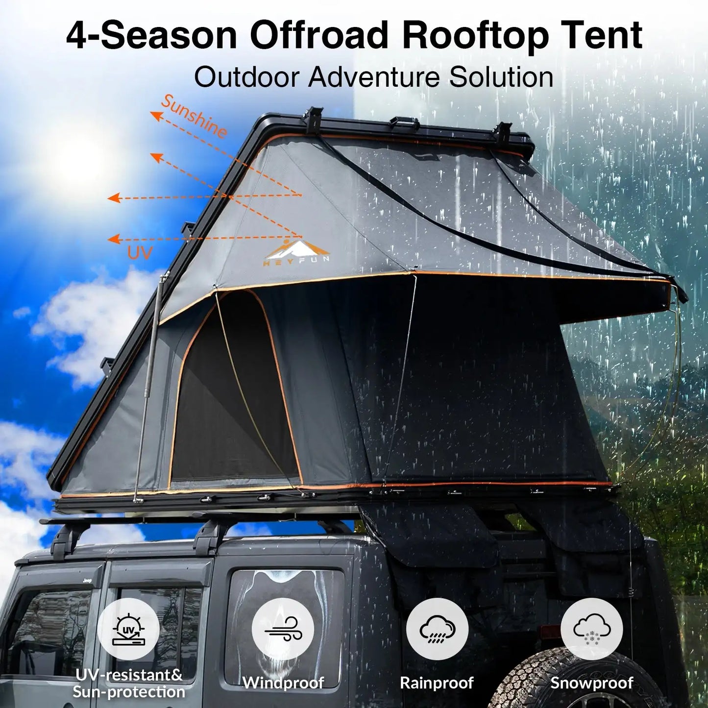 Adventurer Plus Rooftop Tent Hardshell with Side Awning, Air Conditioner Outlet with Bracket, Replaceable Rain Flies