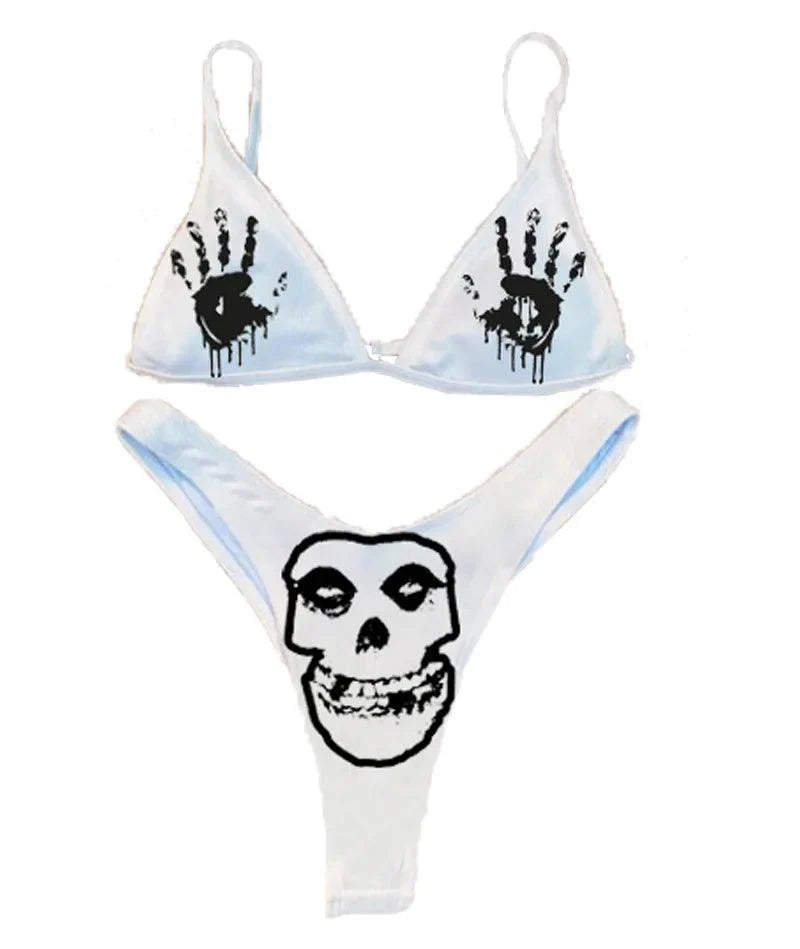 Skull Bikini Black And White Desirable Goth Emo Women Two-Piece High Waist Gothic Swimsuit Beach - Premium  from Lizard Vigilante - Just $20.99! Shop now at Lizard Vigilante