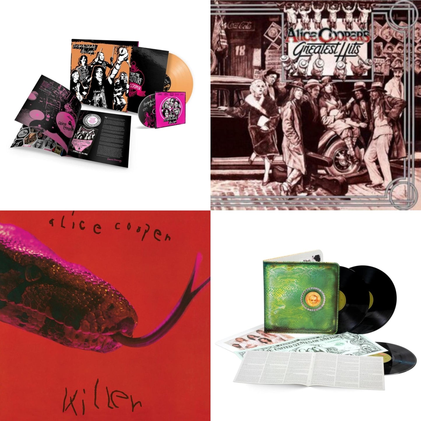 Alice Cooper - Live From The Astroturf (Apricoot LP Vinyl/DVD) & Billion Dollar Babies (50Th Anniversary/Deluxe/3LP) & Killer (Expanded & Remastered/3LP) & Alice Cooper's Greatest Hits (180G/Limited Anniversary Edition)
