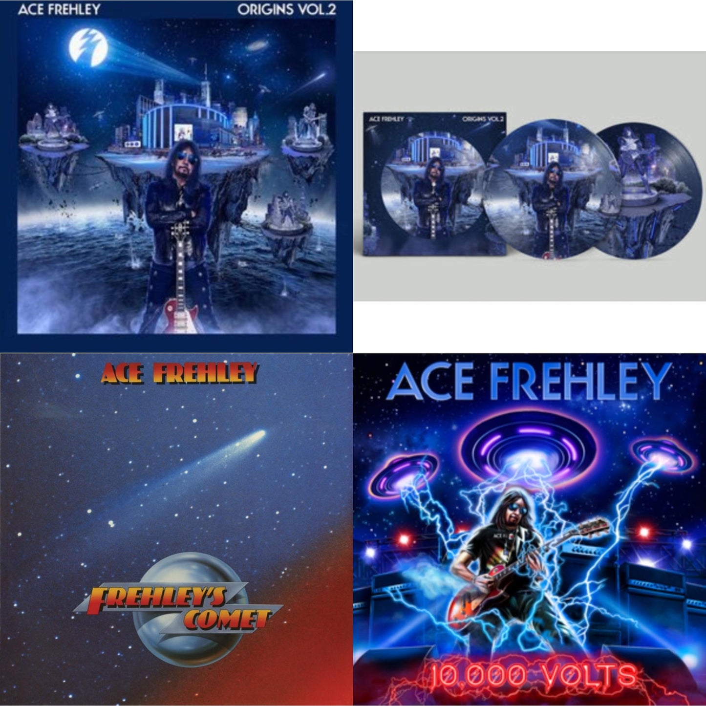 10,000 Volts (Orange Tabby LP Vinyl) & Origins Vol.2 (Blue & White LP Vinyl) & Origins: Vol. 2 (Picture Disc) & Frehley's Comet (Red & Blue Hand Poured Effect LP Vinyl)