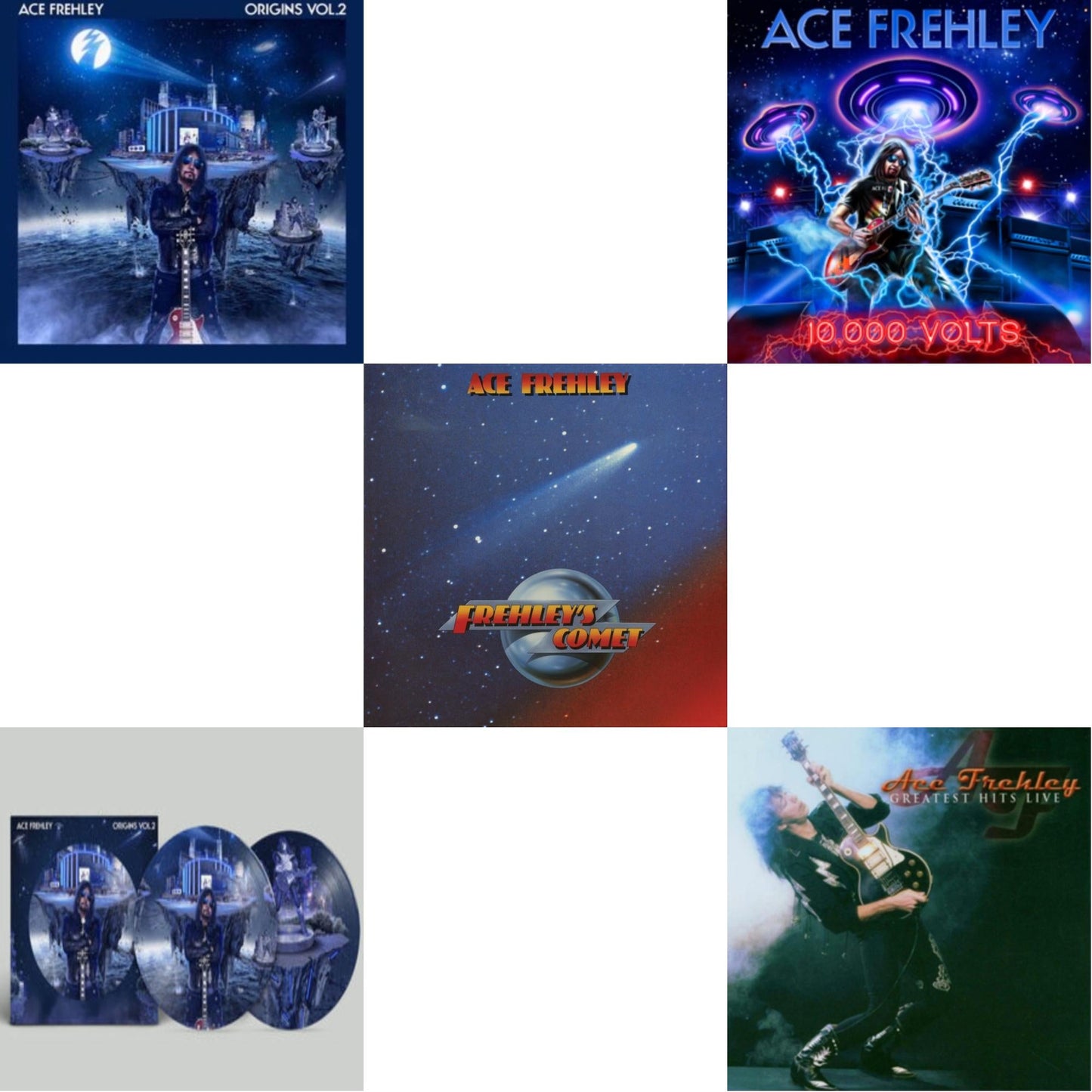 Greatest Hits Live & 10,000 Volts (Orange Tabby LP Vinyl) & Origins Vol.2 (Blue & White LP Vinyl) & Origins: Vol. 2 (Picture Disc) & Frehley's Comet (Red & Blue Hand Poured Effect LP Vinyl)
