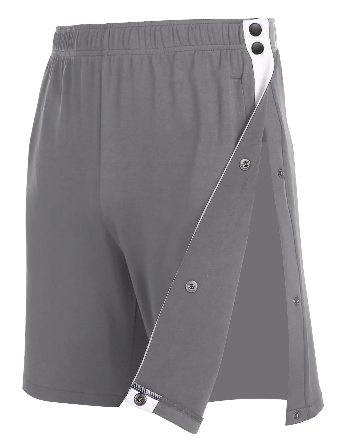 Wataxii Unisex Tear Away Shorts Mens Post Surgery Adaptive Clothing Leg Side Open Shorts Soft After Surgery Hospital Gowns Grey