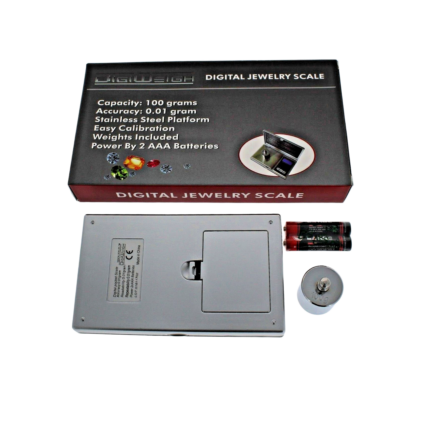 DigiWeigh DW-100AS Pocket Digital Scale – 100g x 0.01g | Precision Jewelry & Gem Scale for Gold, Gems, Reloading, Coins, Specimens