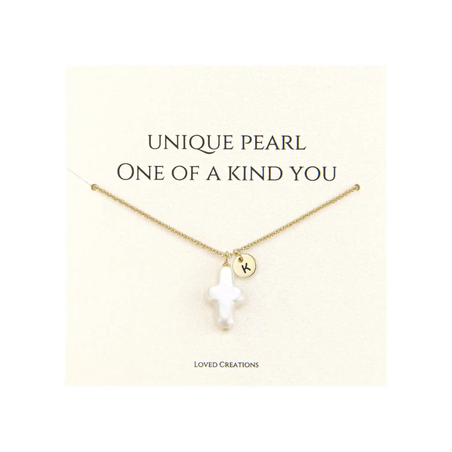 Pearl Cross Necklace for Women Gold Initial K Necklaces 14K Gold Plated Cute Dainty Baroque Pearl Cross Pendant Necklace Jewelry Gift