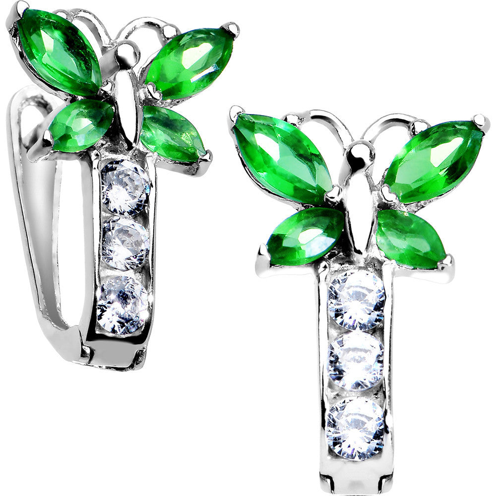 14k White Gold Butterfly May Birthstone Leverback Earrings