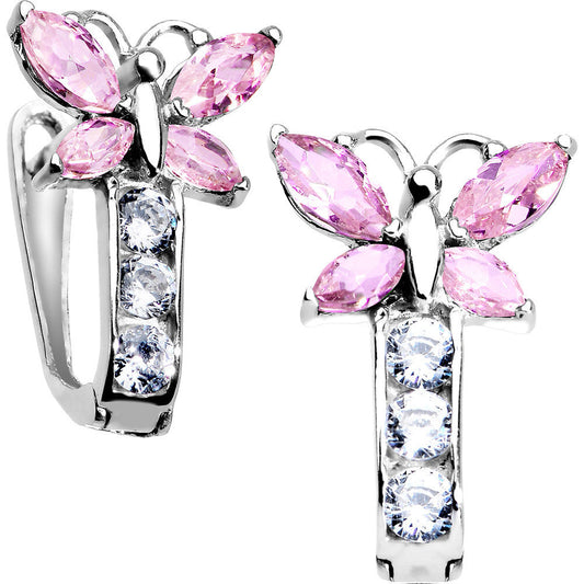 14k White Gold Butterfly October Birthstone Leverback Earrings