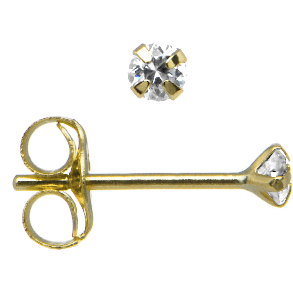 14k Yellow Gold .03 ct Cubic Zirconia  Round Earrings