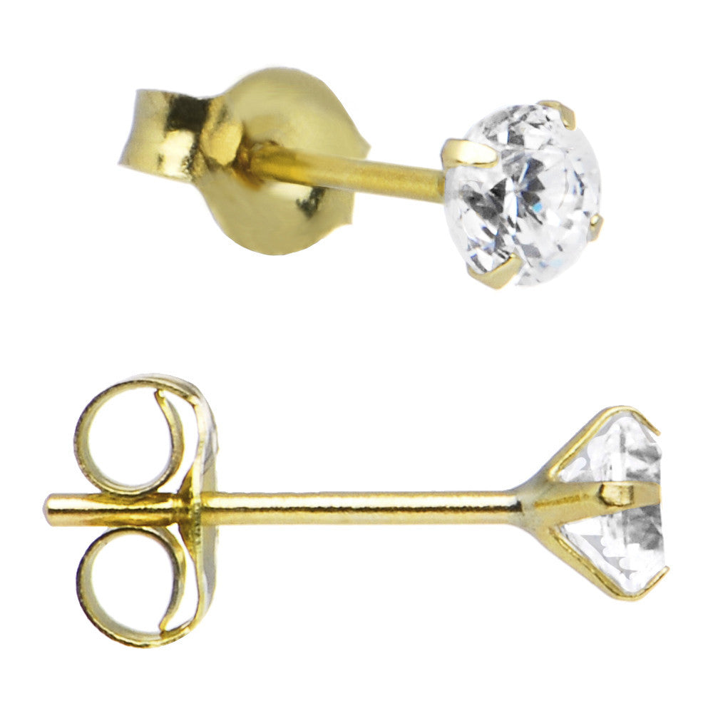 14k Yellow Gold .10 ct Cubic Zirconia Round Earrings