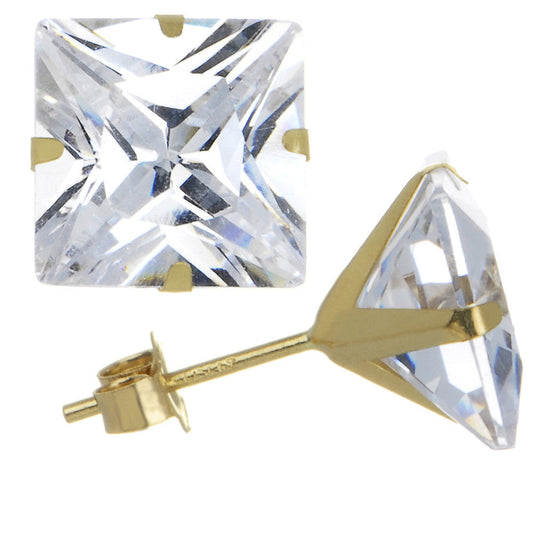 14k Yellow Gold 1.90ct Cubic Zirconia Square Earrings
