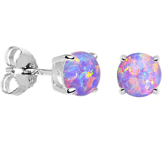 6mm Multi Round Sterling Silver Synthetic Opal Stud Earrings