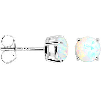 6mm Round Sterling Silver Synthetic Opal Stud Earrings