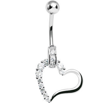 925 Sterling Silver Cubic Zirconia Hollow Heart Charm Belly Ring