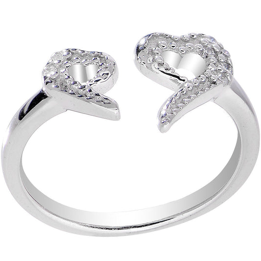 925 Sterling Silver Clear CZ Dual Snake Heart Toe Ring