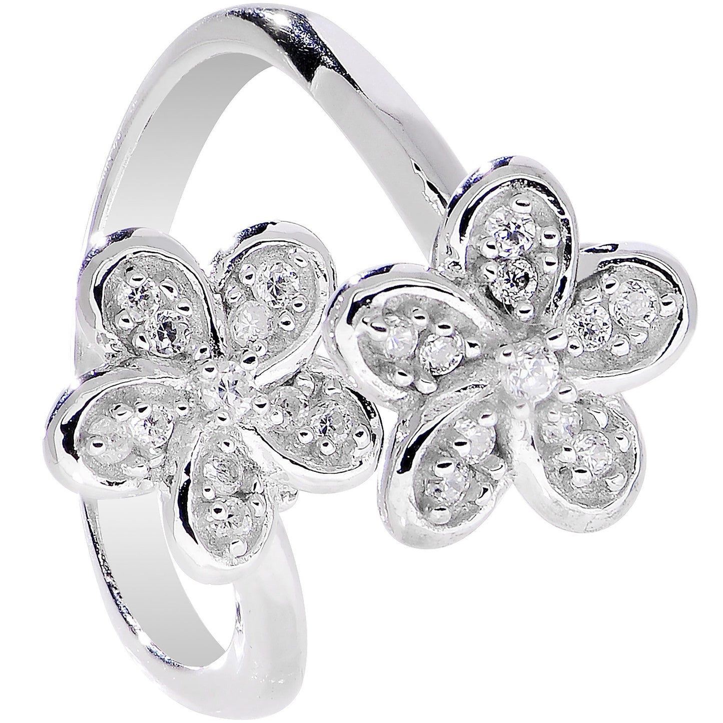 925 Sterling Silver Clear CZ Twin Flower Toe Ring