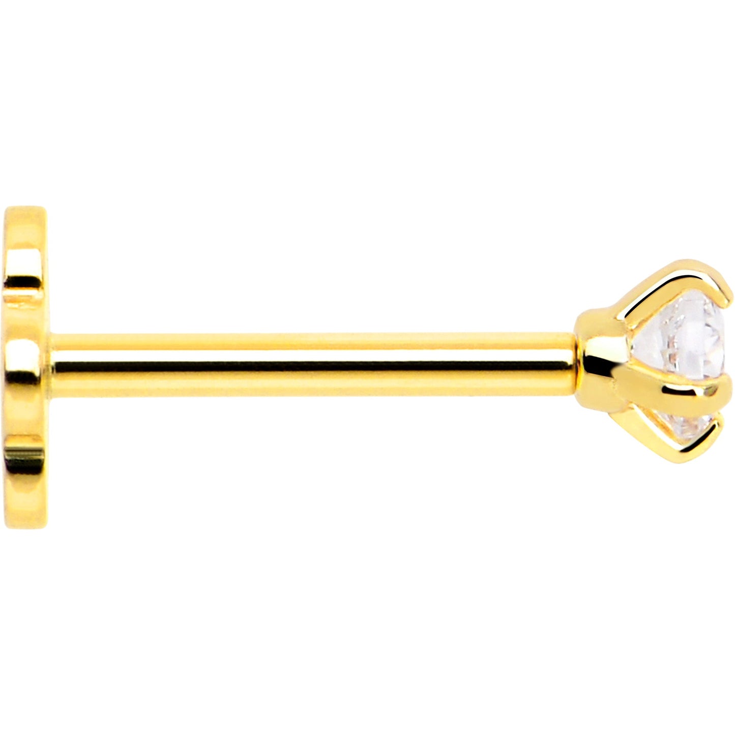 14k Yellow Gold Flat Back Earring 20G 2mm CZ Floral Reversible