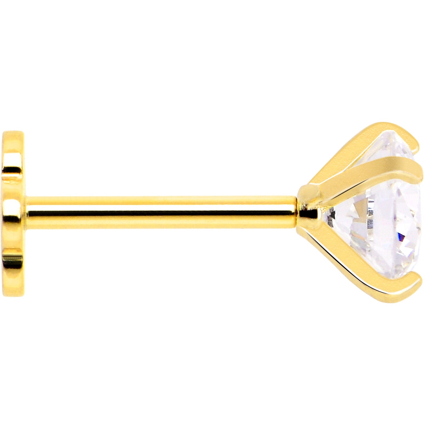 14k Yellow Gold Flat Back Earring 20G 4mm CZ Floral Reversible