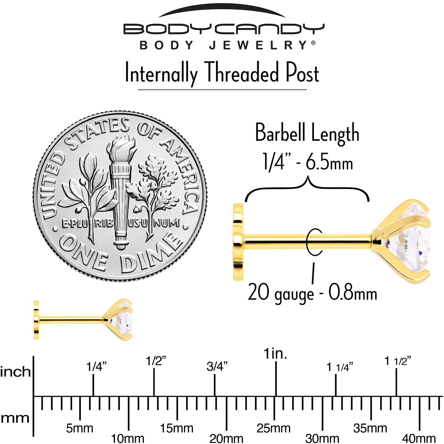 14k Yellow Gold Flat Back Earring 20G 4mm CZ Floral Reversible