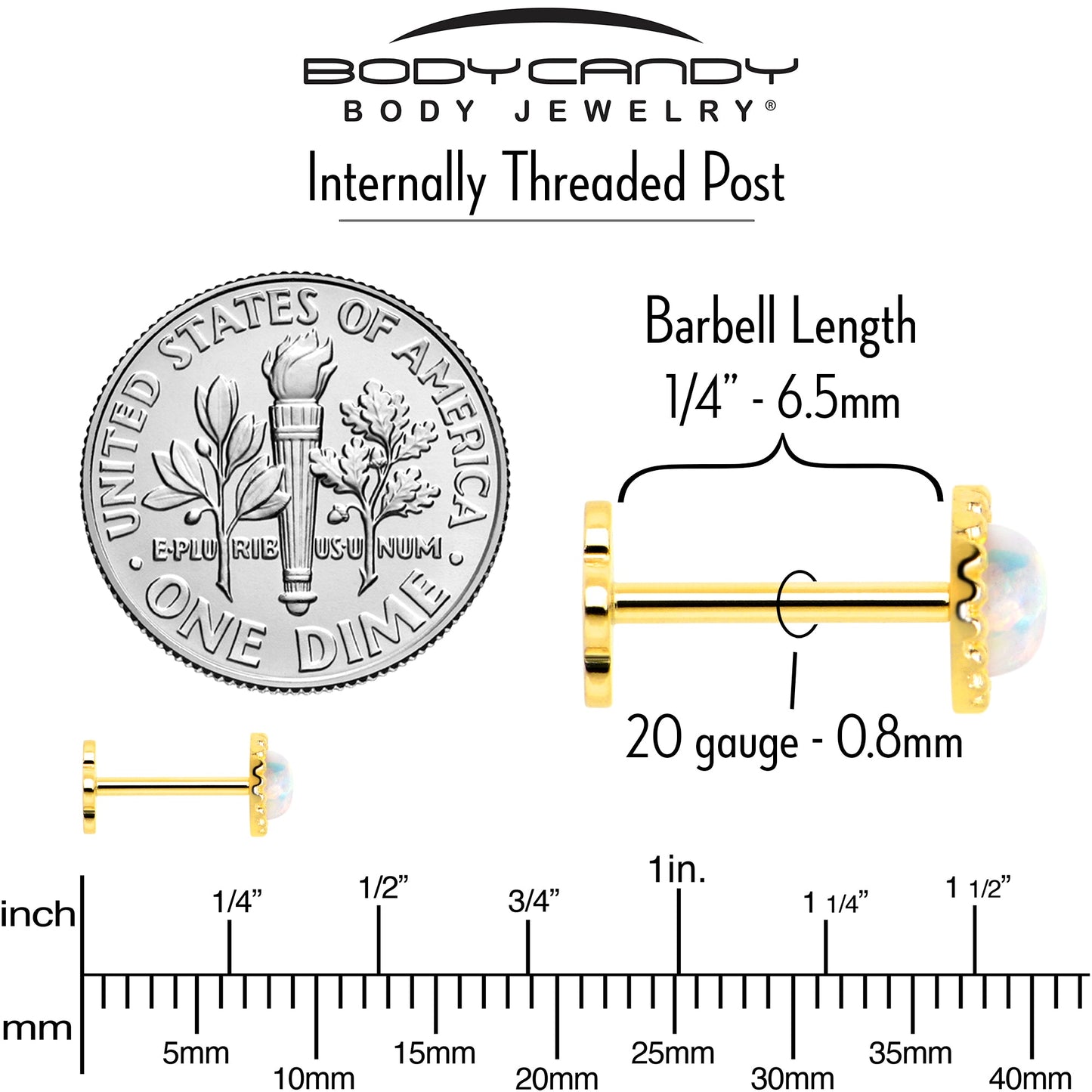 14k Yellow Gold Flat Back Earring 20G 3mm Synthetic Opal Floral Reversible