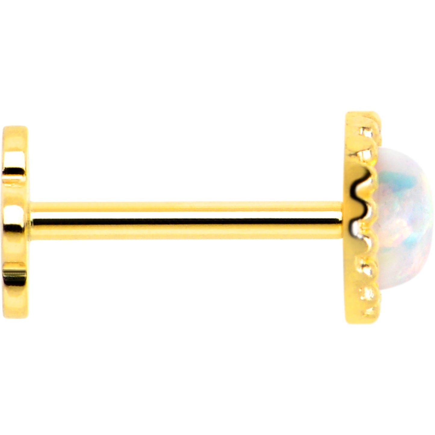 14k Yellow Gold Flat Back Earring 20G 3mm Synthetic Opal Floral Reversible