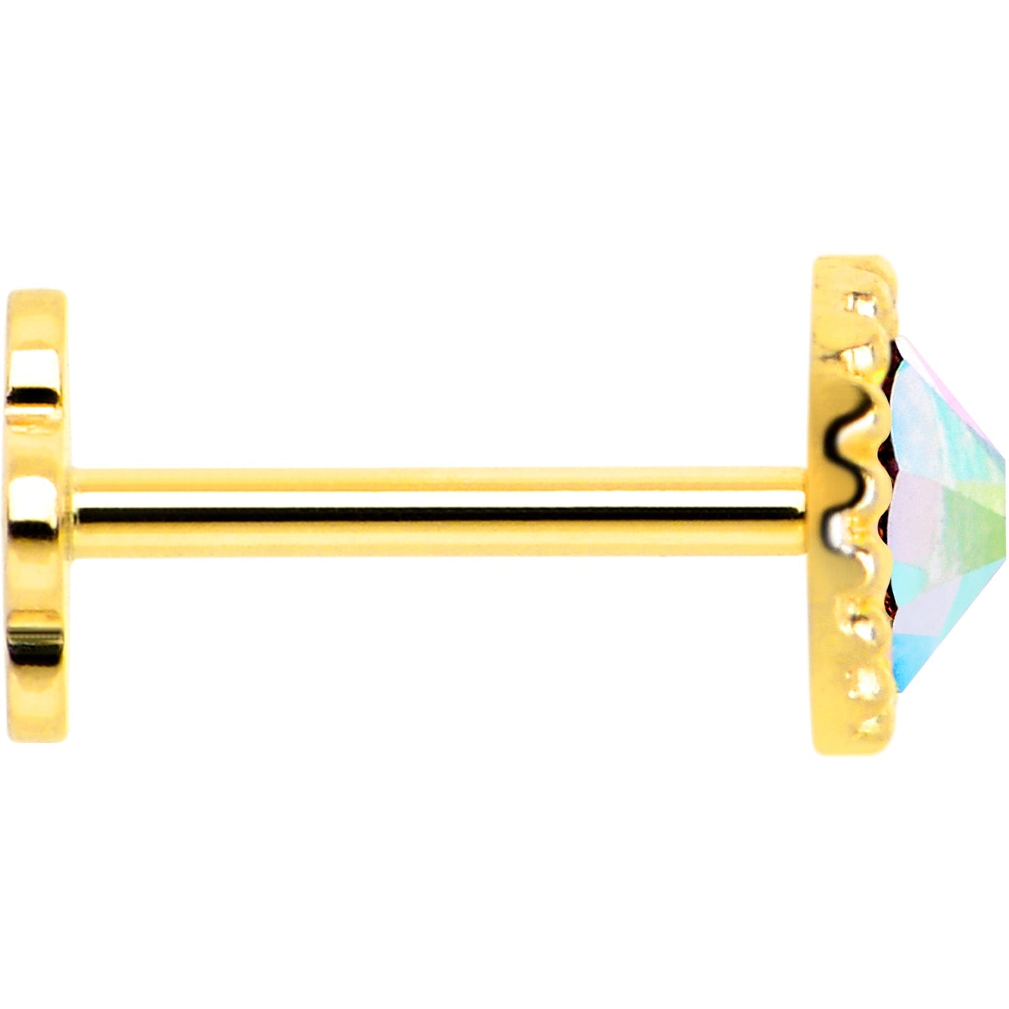 14k Yellow Gold Flat Back Earring 20G 3mm Aurora CZ Floral Reversible