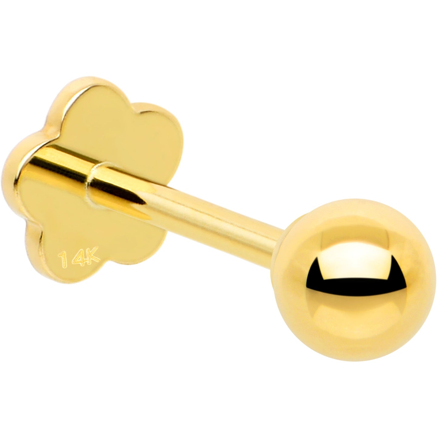 14k Yellow Gold Flat Back Earring 20G 3mm Ball Floral Reversible