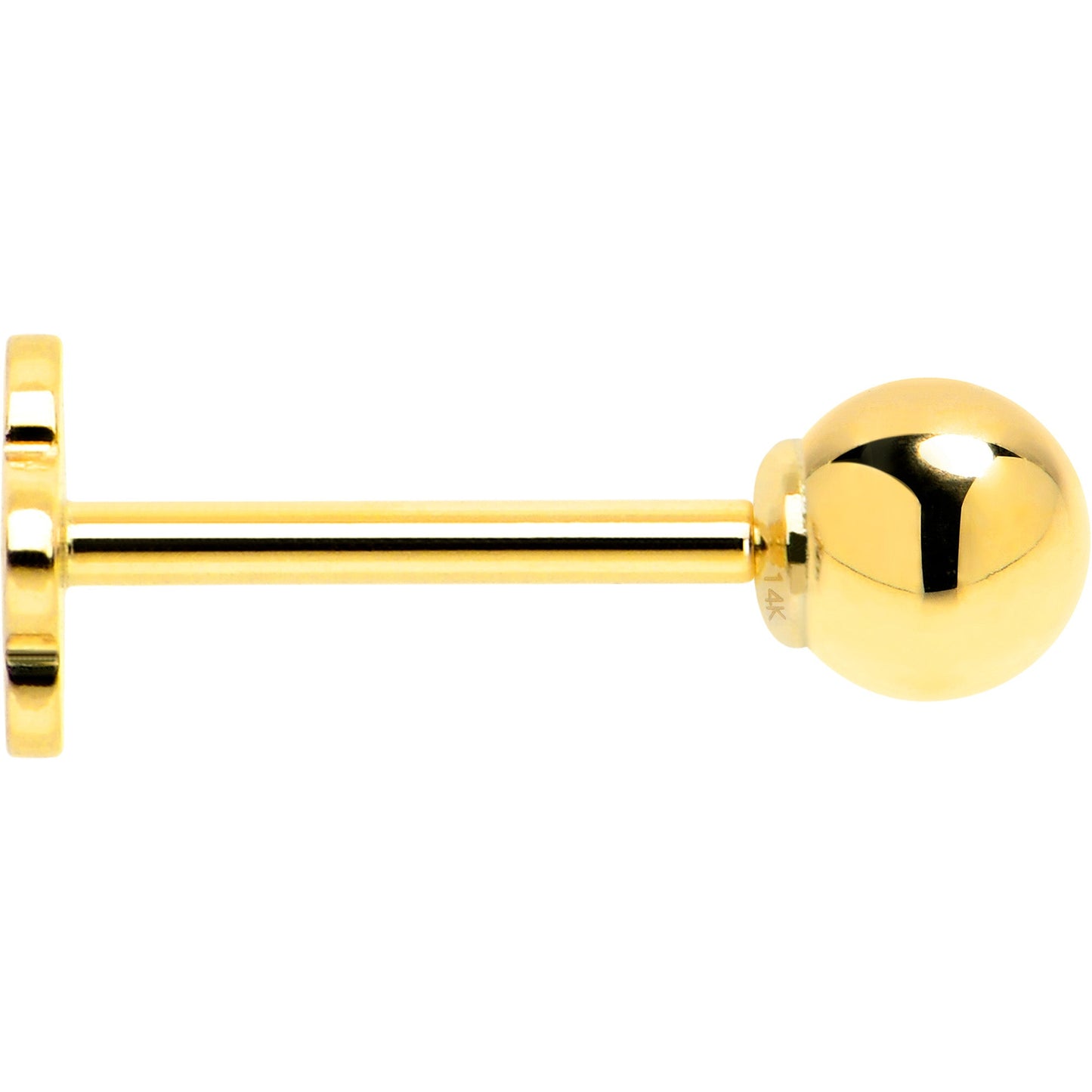 14k Yellow Gold Flat Back Earring 20G 3mm Ball Floral Reversible