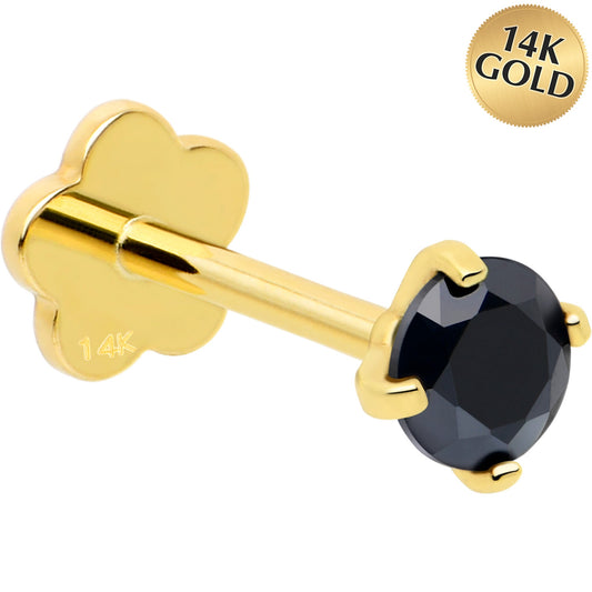 14k Yellow Gold Flat Back Earring 20G 3mm Blue CZ Floral Reversible