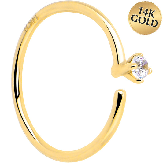 14k Solid Yellow Gold Bendable Nose Hoop 22G 5/16 with CZ