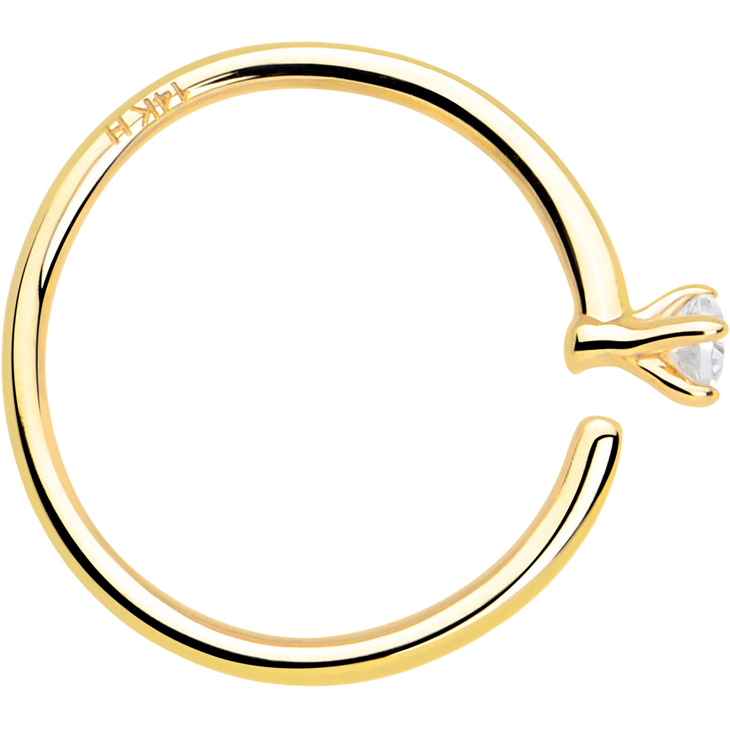 14k Solid Yellow Gold Bendable Nose Hoop 22G 5/16 with CZ
