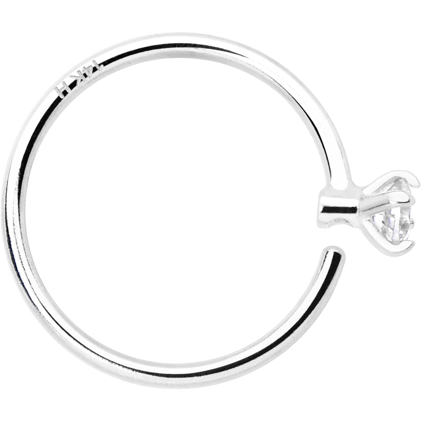 14k Solid White Gold Bendable Nose Hoop 22G 5/16 with 2mm CZ