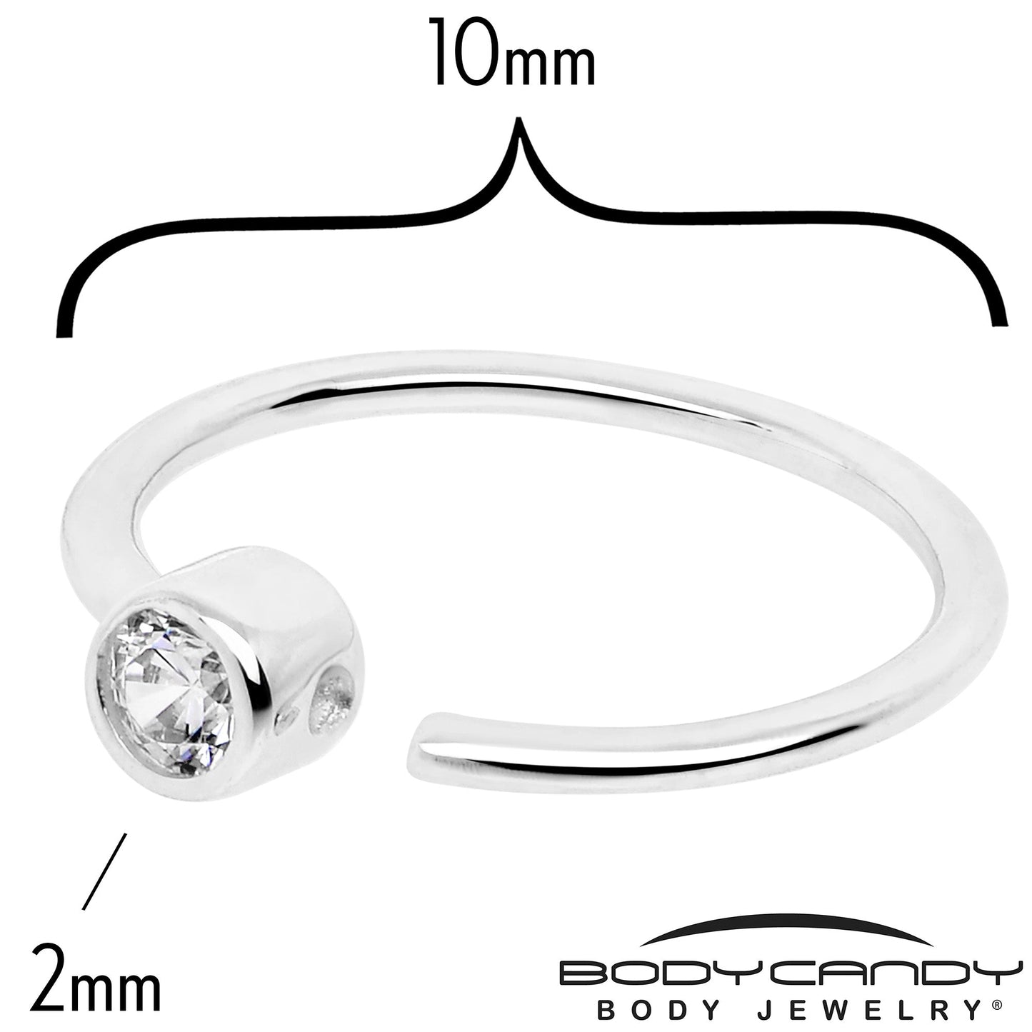 14k Solid White Gold Bendable Nose Hoop 220G 5/16 with 2mm Bezel CZ