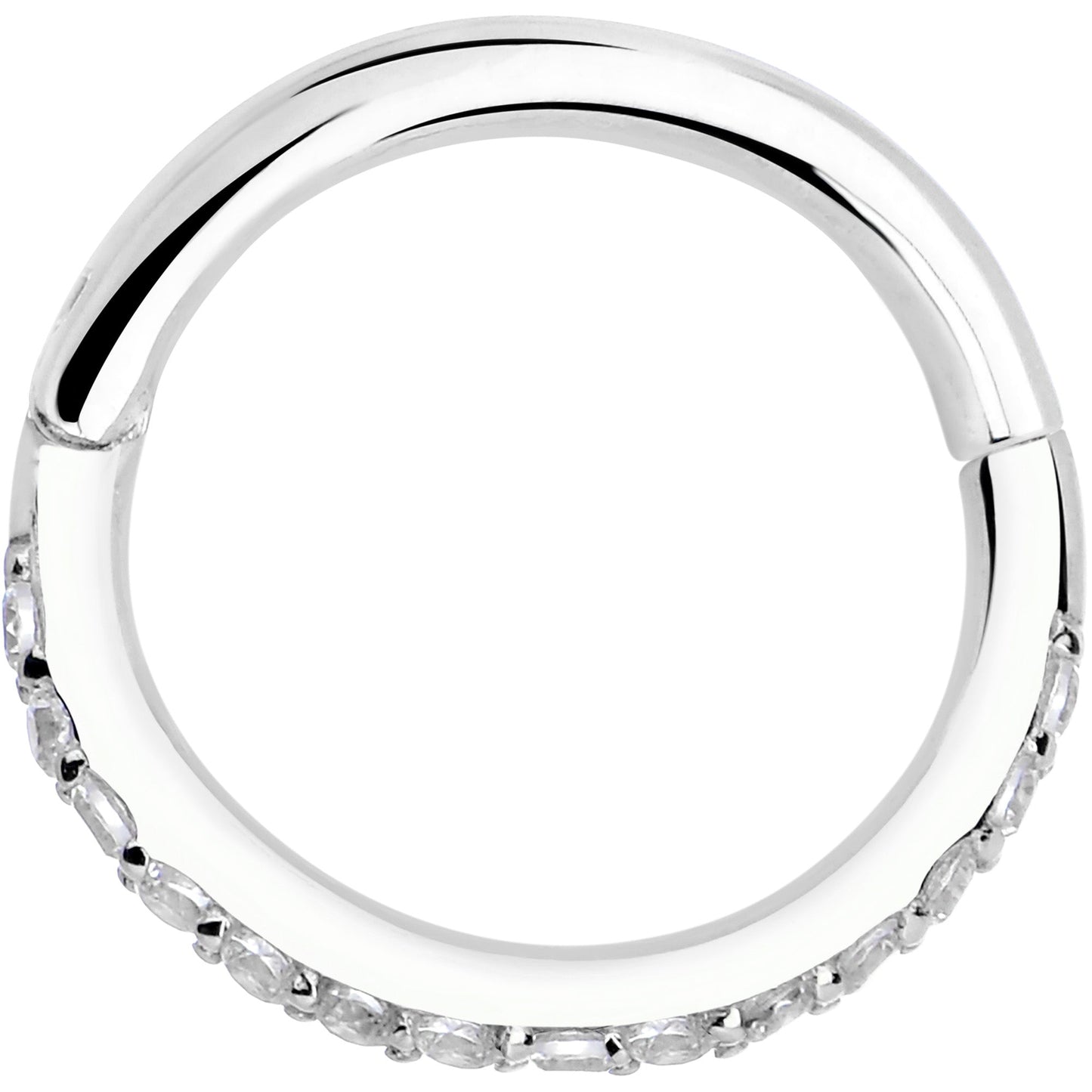 14k Solid White Gold Hinged Segment Ring Forward Facing CZ 18G 5/16