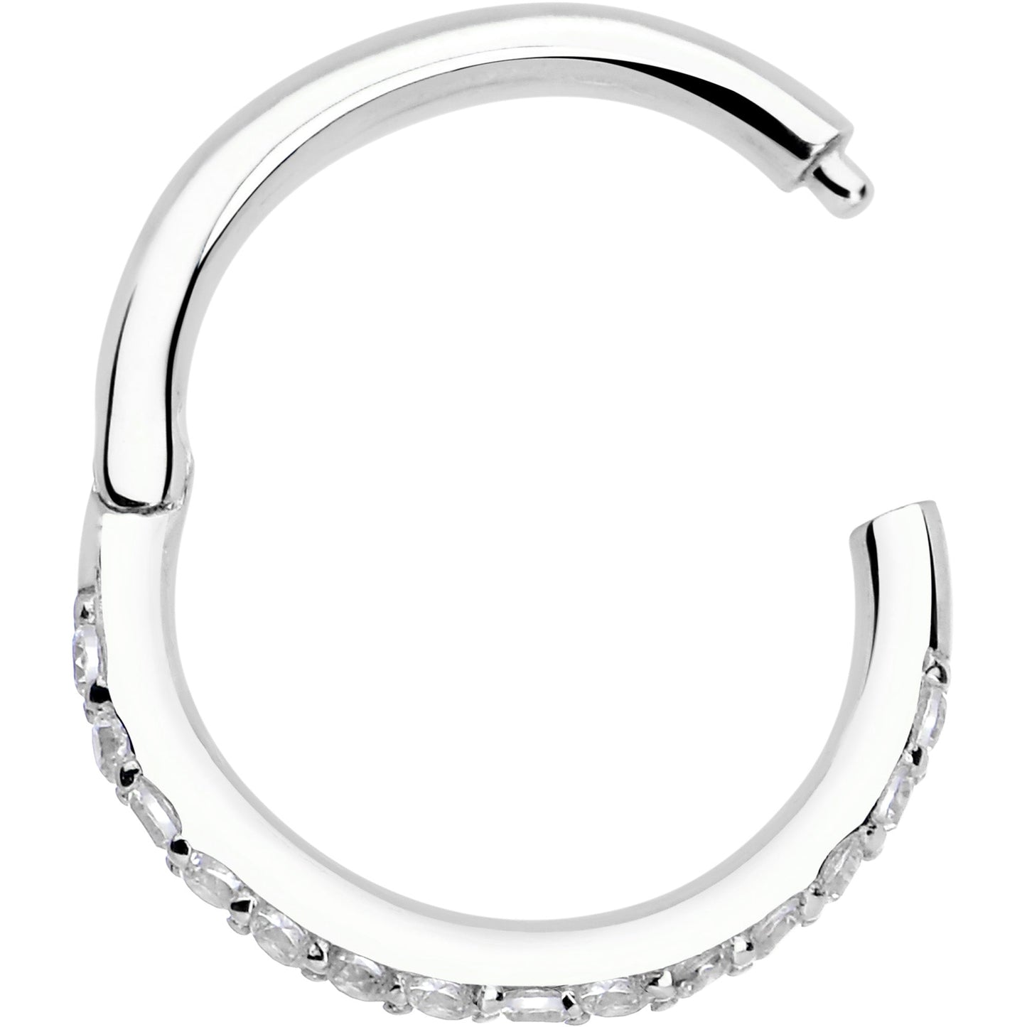 14k Solid White Gold Hinged Segment Ring Forward Facing CZ 18G 5/16