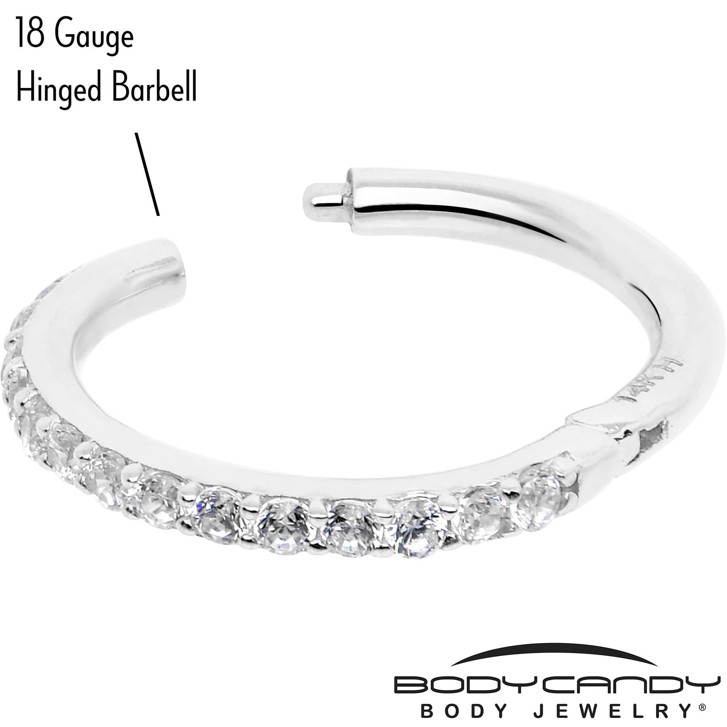 14k Solid White Gold Hinged Segment Ring Forward Facing CZ 18G 5/16