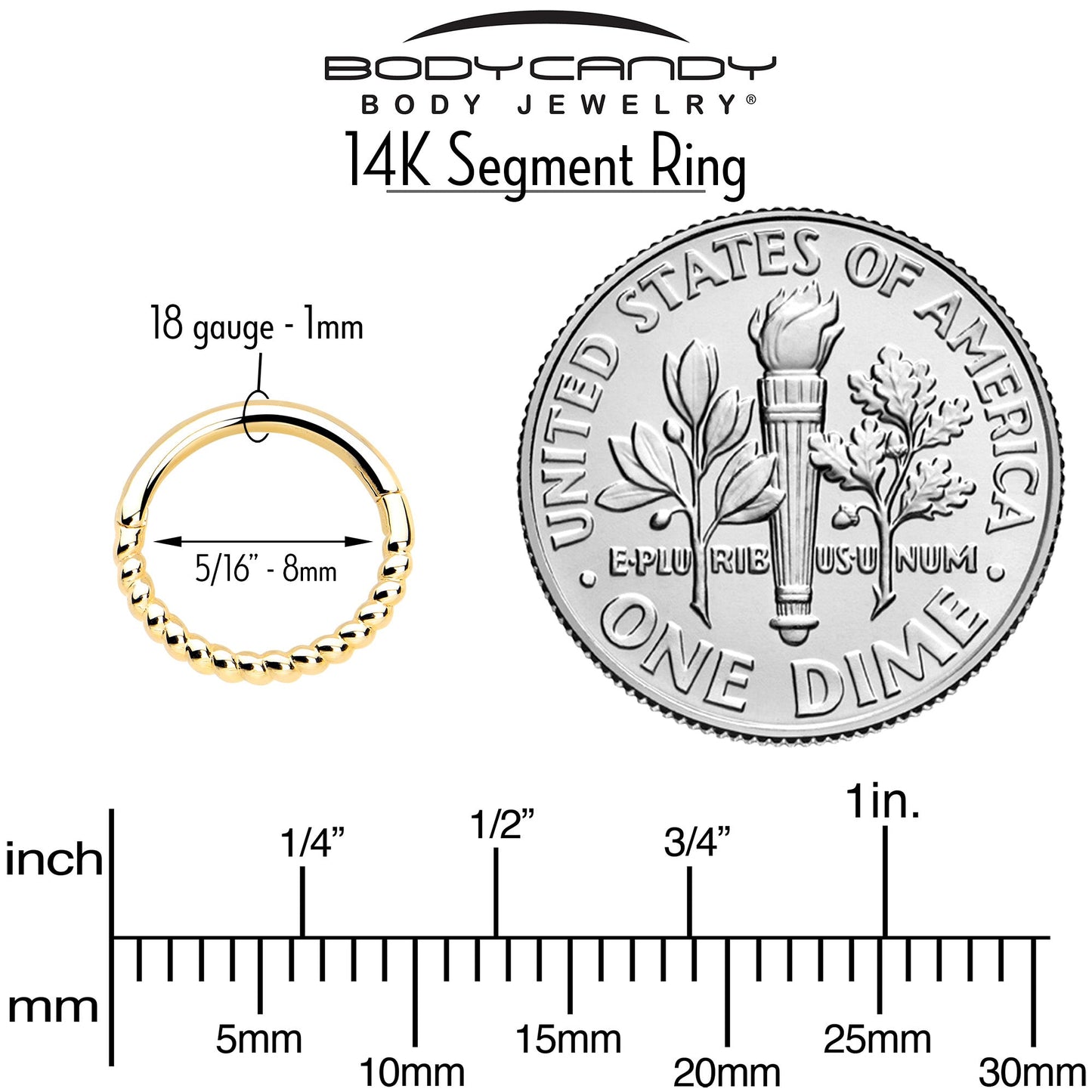 14k Solid Yellow Gold Hinged Segment Ring Forward Facing Twisted 18G 5/16