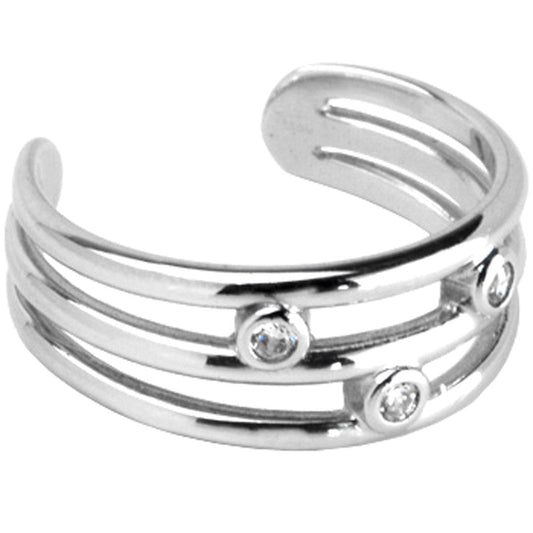 Solid 14k White Gold Cubic Zirconia Trio Band Toe Ring