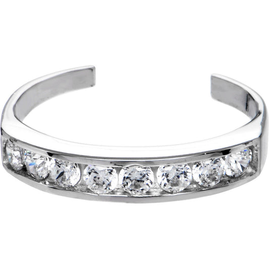 Solid 14k White Gold Square Cubic Zirconia Toe Ring