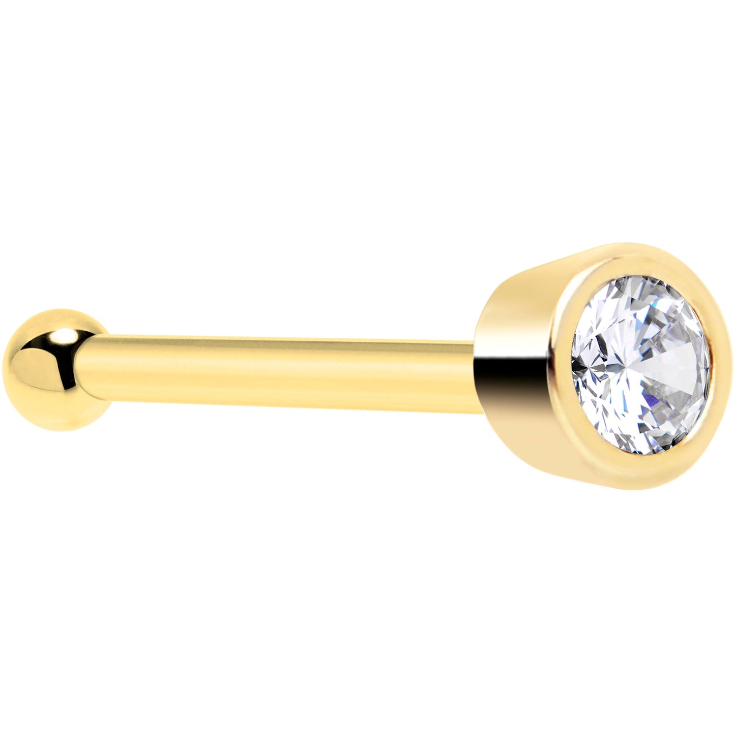 Solid 14k Yellow Gold 1.5mm Cubic Zirconia Nose Bone