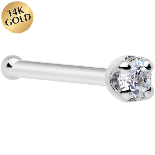 Solid 14k White Gold 1.5mm Cubic Zirconia Nose Bone