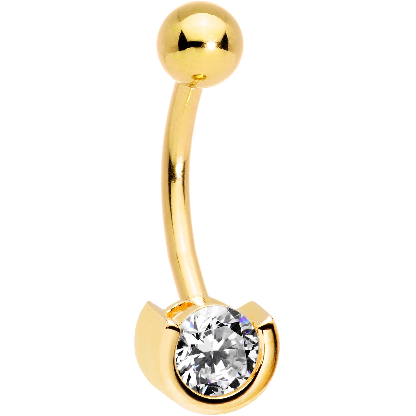 16G Solid 14k Yellow Gold Zirconia Solitaire Belly Ring