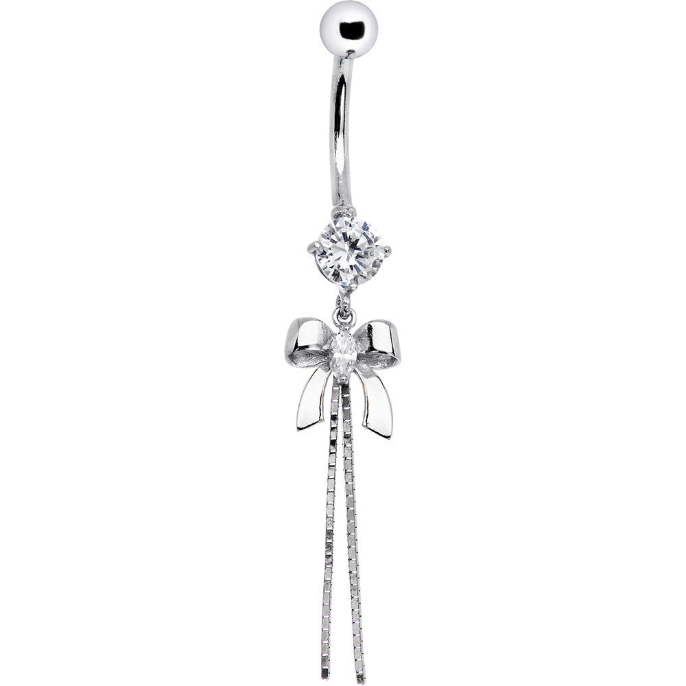 16G Solid 14k White Gold Cubic Zirconia Bow Belly Ring