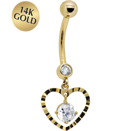 16G Solid 14k Yellow Gold Modish Heart Belly Ring