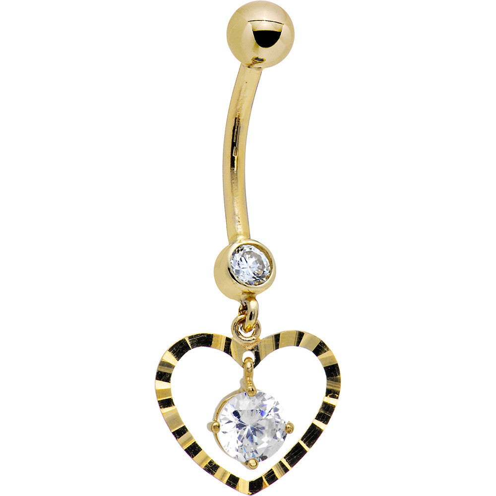 16G Solid 14k Yellow Gold Modish Heart Belly Ring