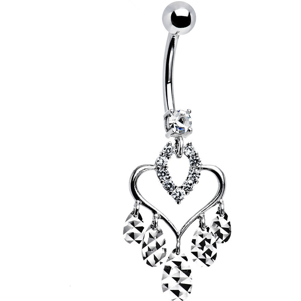 16G Solid 14k White Gold Majestic Heart Chandelier Belly Ring
