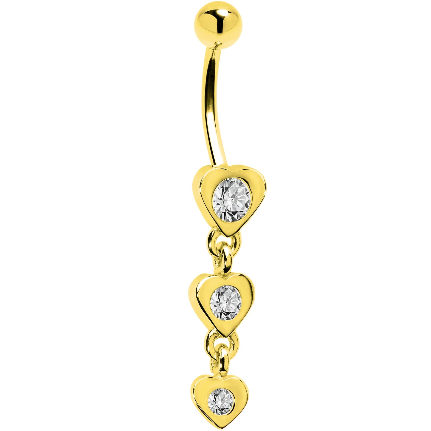 16G Solid 14k Yellow Gold Zirconia Heart Drop Belly Ring