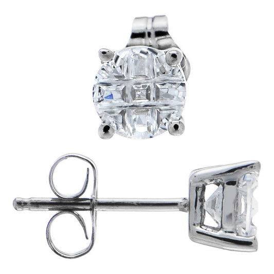 Sterling Silver .47 9-Segment Cubic Zirconia Stud Earrings