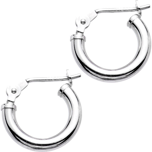 14K White Gold 2mm 1/2 Inch Hoop Earrings