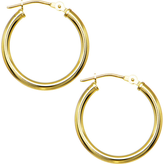 14K Yellow Gold 2mm 3/4 Inch Hoop Earrings